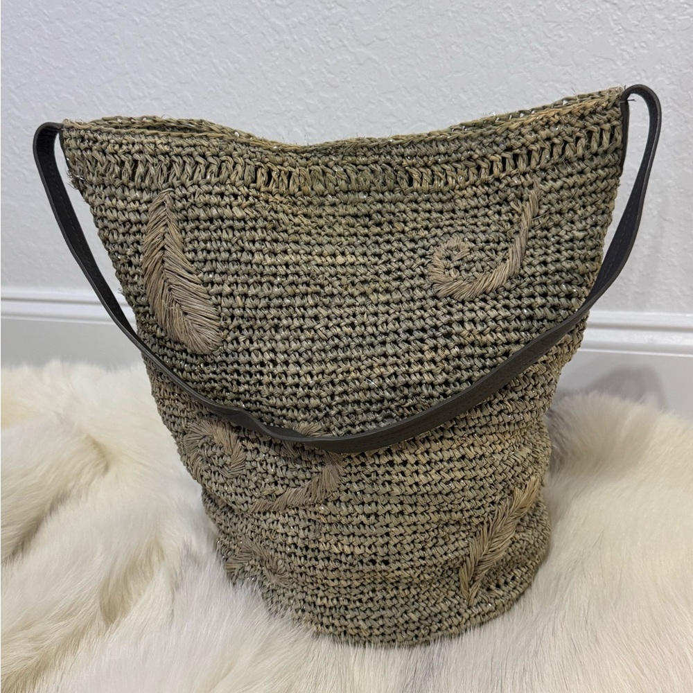 Flora Bella Woven Raffia Leather Large Tan Beige Tote